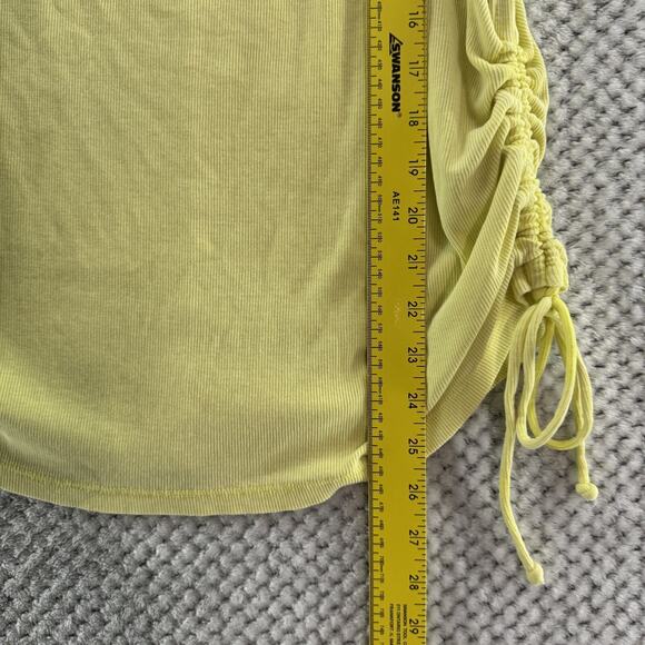 Pilcro Anthropologie Top Womens XL Yellow Rib Knit Square Neck Ruched Tie Tank - Picture 6 of 13